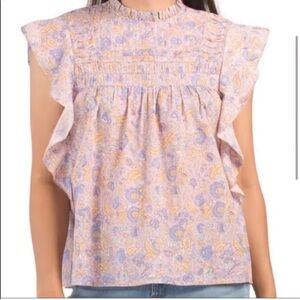 Love the Label Printed Smocked Blouse Size M